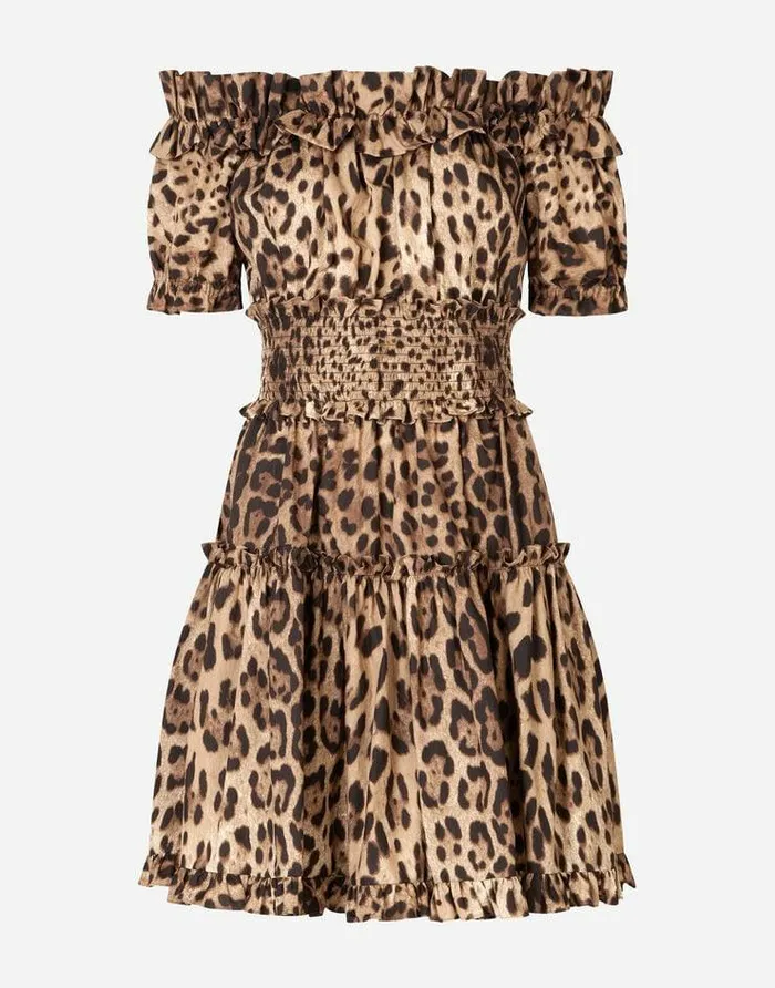 Dolce and Gabbana Dresses Women Short Leopardprint Poplin Dress Multicolor