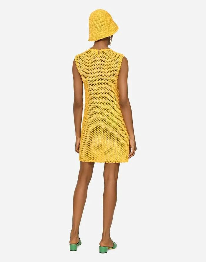 Dolce and Gabbana Dresses Women Short Sleeveless Crochet Dress Yellow Dolce and Gabbana Dresses Women Short Sleeveless Crochet Dress Yellow