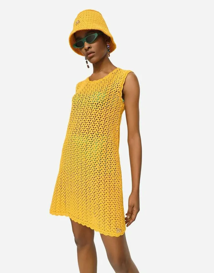 Dolce and Gabbana Dresses Women Short Sleeveless Crochet Dress Yellow Dolce and Gabbana Dresses Women Short Sleeveless Crochet Dress Yellow