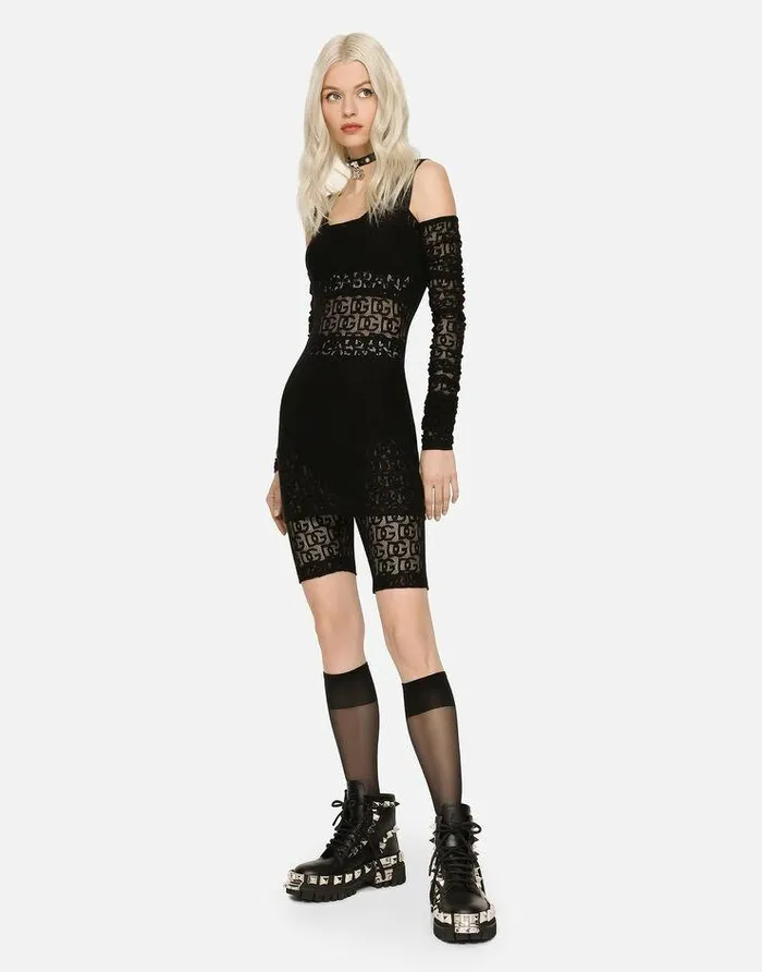 Dolce and Gabbana Dresses Women Short Tulle Dress With Jacquard DG Logo Black Dolce and Gabbana Dresses Women Short Tulle Dress With Jacquard DG Logo Black