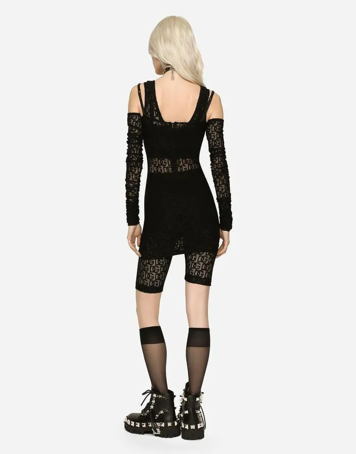 Dolce and Gabbana Dresses Women Short Tulle Dress With Jacquard DG Logo Black Dolce and Gabbana Dresses Women Short Tulle Dress With Jacquard DG Logo Black