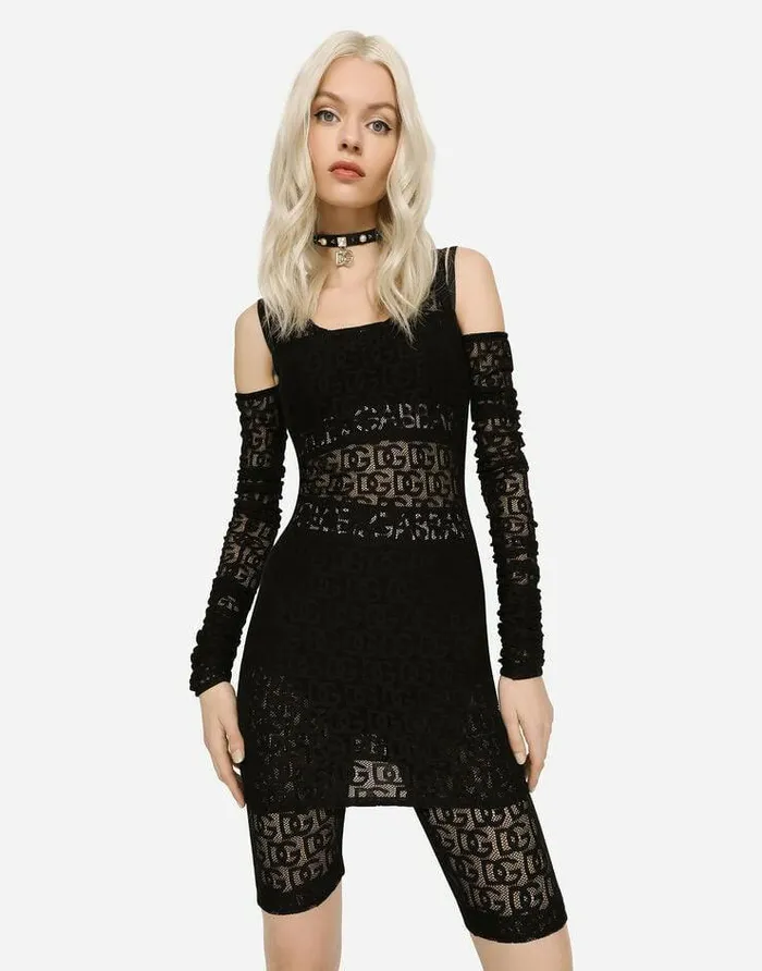 Dolce and Gabbana Dresses Women Short Tulle Dress With Jacquard DG Logo Black Dolce and Gabbana Dresses Women Short Tulle Dress With Jacquard DG Logo Black