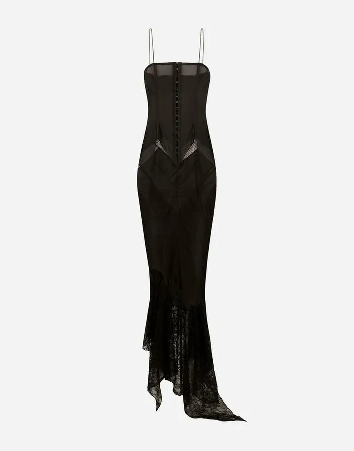 Dolce and Gabbana Dresses Women Strapless Lace Patchwork Dress Black