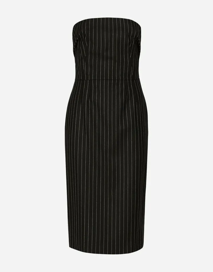 Dolce and Gabbana Dresses Women Woolen Fabric Pinstripe Midi Dress Black
