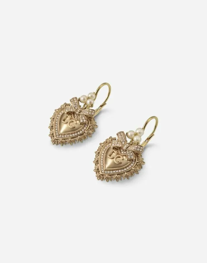 Dolce and Gabbana Earrings Women Devotion Earrings In Yellow Gold With Diamonds And Pearls Yellow Gold Dolce and Gabbana Earrings Women Devotion Earrings In Yellow Gold With Diamonds And Pearls Yellow Gold