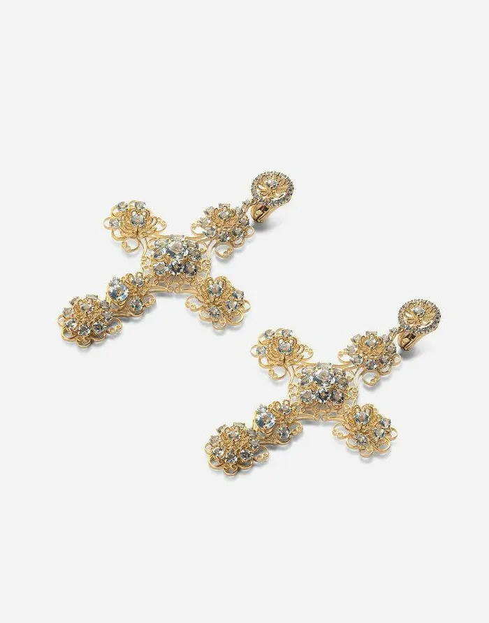 Dolce and Gabbana Earrings Women Pizzo Earrings In Yellow 18kt Gold With Aquamarines Gold Dolce and Gabbana Earrings Women Pizzo Earrings In Yellow 18kt Gold With Aquamarines Gold