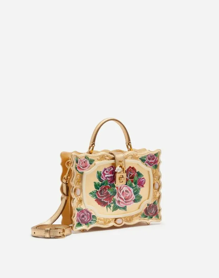 Dolce and Gabbana Handbags Women Dolce Box Bag In Golden Handpainted Wood Multicolor Dolce and Gabbana Handbags Women Dolce Box Bag In Golden Handpainted Wood Multicolor