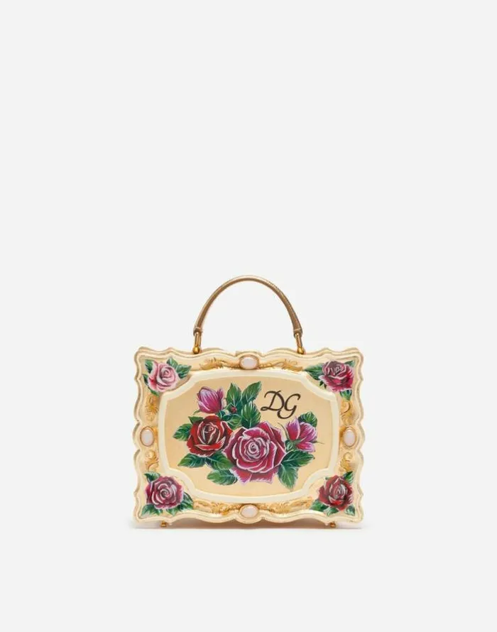 Dolce and Gabbana Handbags Women Dolce Box Bag In Golden Handpainted Wood Multicolor Dolce and Gabbana Handbags Women Dolce Box Bag In Golden Handpainted Wood Multicolor