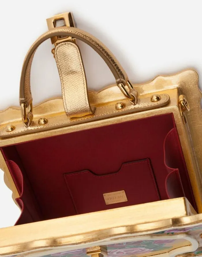 Dolce and Gabbana Handbags Women Dolce Box Bag In Golden Handpainted Wood Multicolor Dolce and Gabbana Handbags Women Dolce Box Bag In Golden Handpainted Wood Multicolor