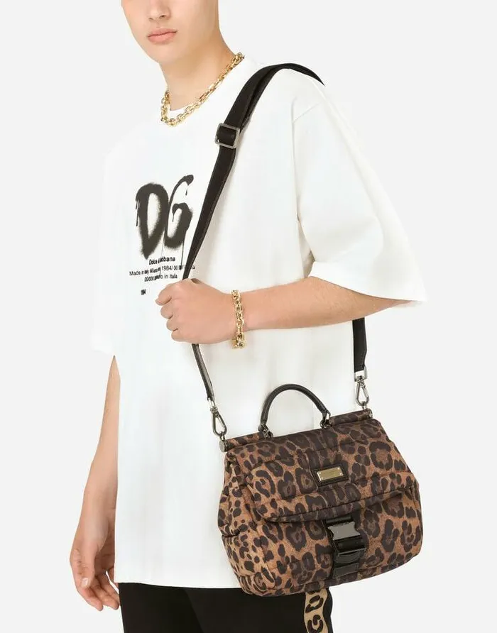 Dolce and Gabbana Handbags WomenMen Leopardprint Sicily Crossbody Bag In Quilted Nylon Leo Print