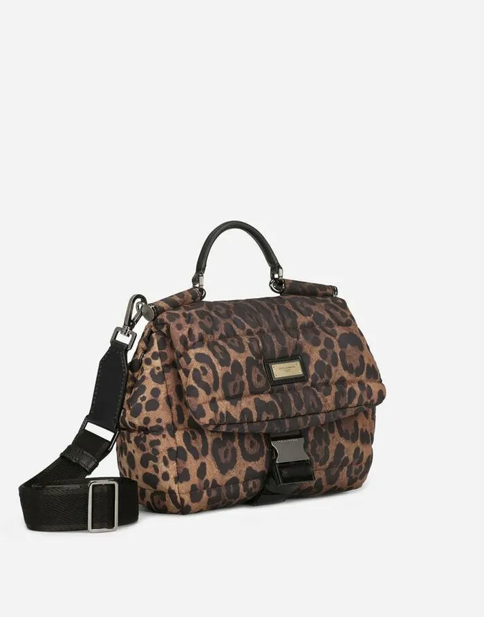Dolce and Gabbana Handbags WomenMen Leopardprint Sicily Crossbody Bag In Quilted Nylon Leo Print