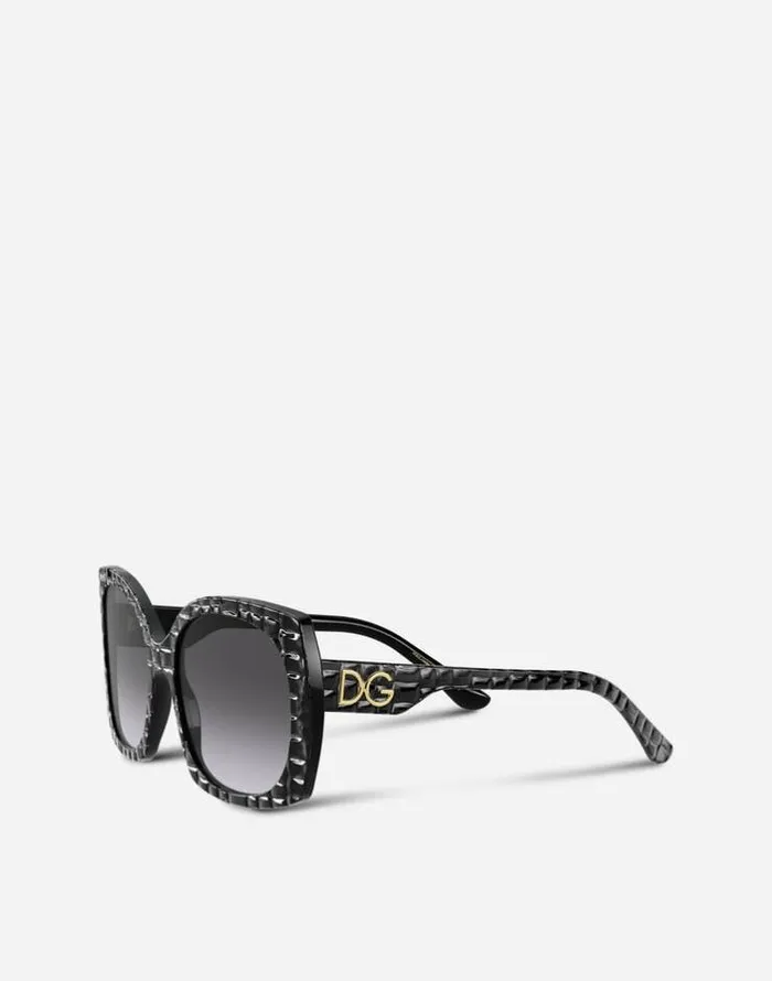 Dolce and Gabbana Icons Women Print Family Sunglasses Black Crocodile Effect Dolce and Gabbana Icons Women Print Family Sunglasses Black Crocodile Effect