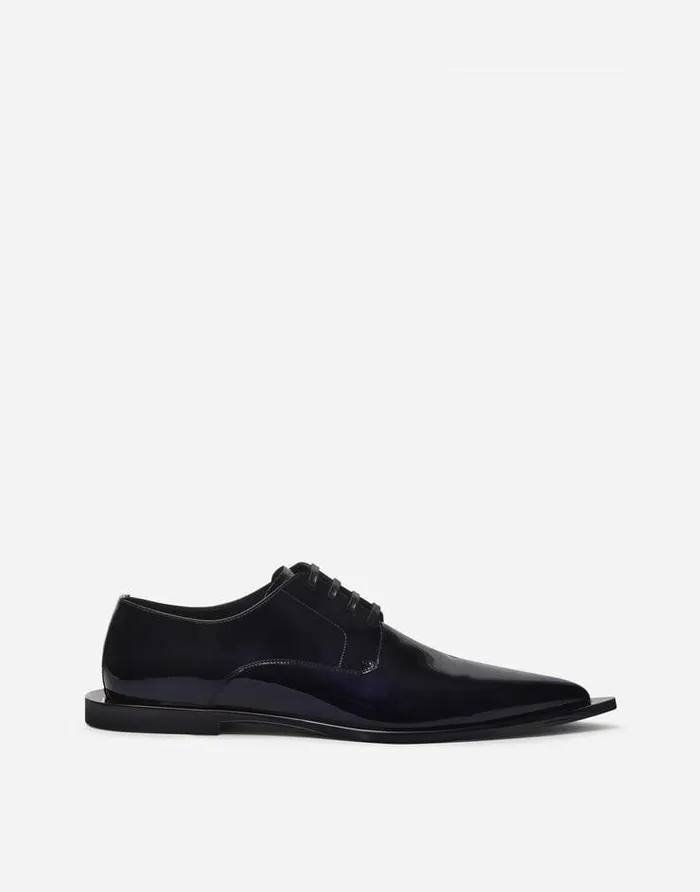 Dolce and Gabbana LaceUps Men Metallic Patent Leather Derby Shoes Blue