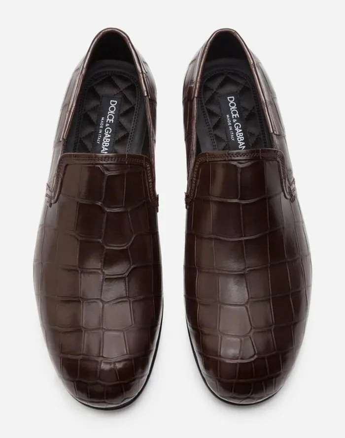 Dolce and Gabbana Loafers And Moccasins Men Crocodile Nappa Slipon Shoes Brown Dolce and Gabbana Loafers And Moccasins Men Crocodile Nappa Slipon Shoes Brown