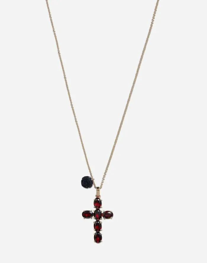 Dolce and Gabbana Necklaces Women Family Cross And Rose Pendants On Yellow Gold Chain Gold Dolce and Gabbana Necklaces Women Family Cross And Rose Pendants On Yellow Gold Chain Gold