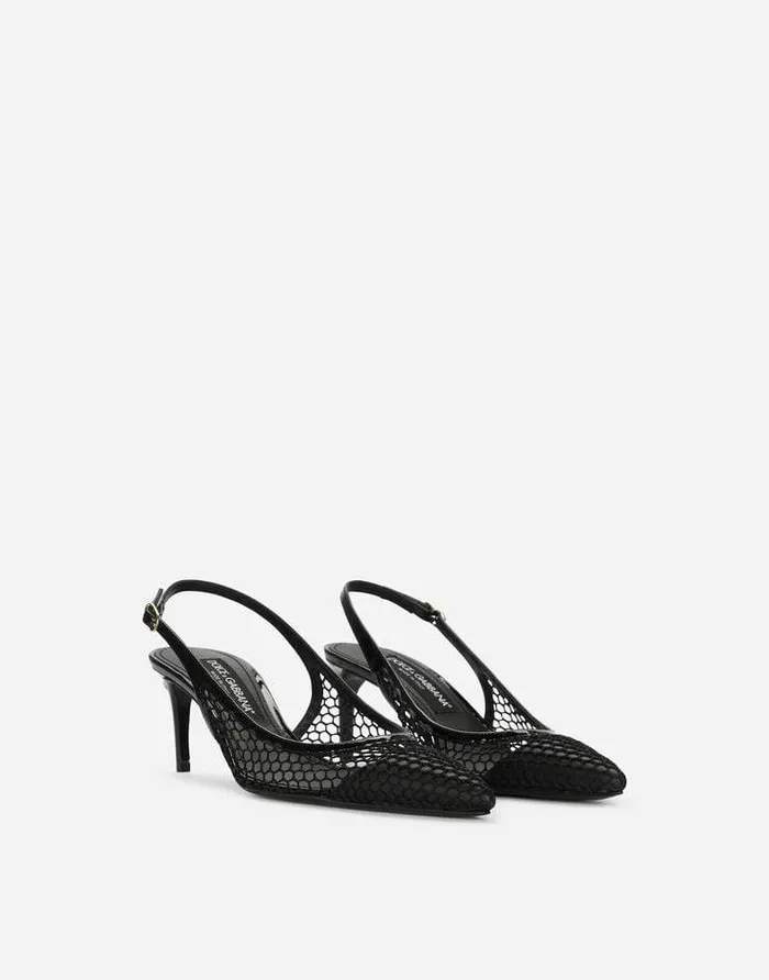 Dolce and Gabbana Pumps And Slingback Women Patent Leather And Mesh Slingbacks Black Dolce and Gabbana Pumps And Slingback Women Patent Leather And Mesh Slingbacks Black