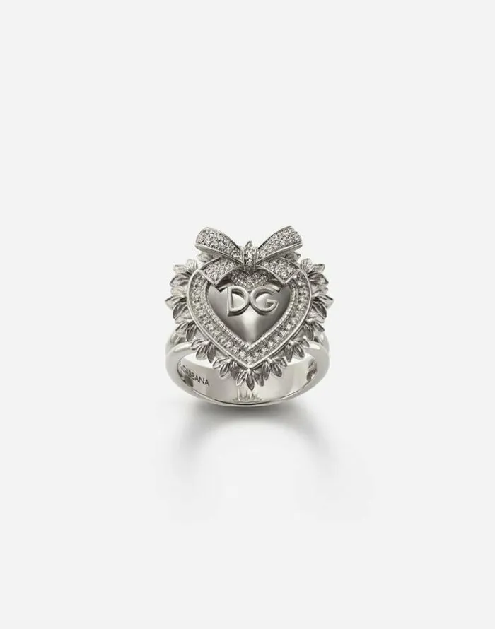 Dolce and Gabbana Rings Women Devotion Ring In White Gold With Diamonds White Gold