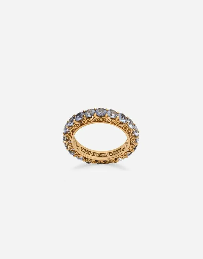 Dolce and Gabbana Rings Women Heritage Band Ring In Yellow 18kt Gold With Light Blue Sapphires Gold