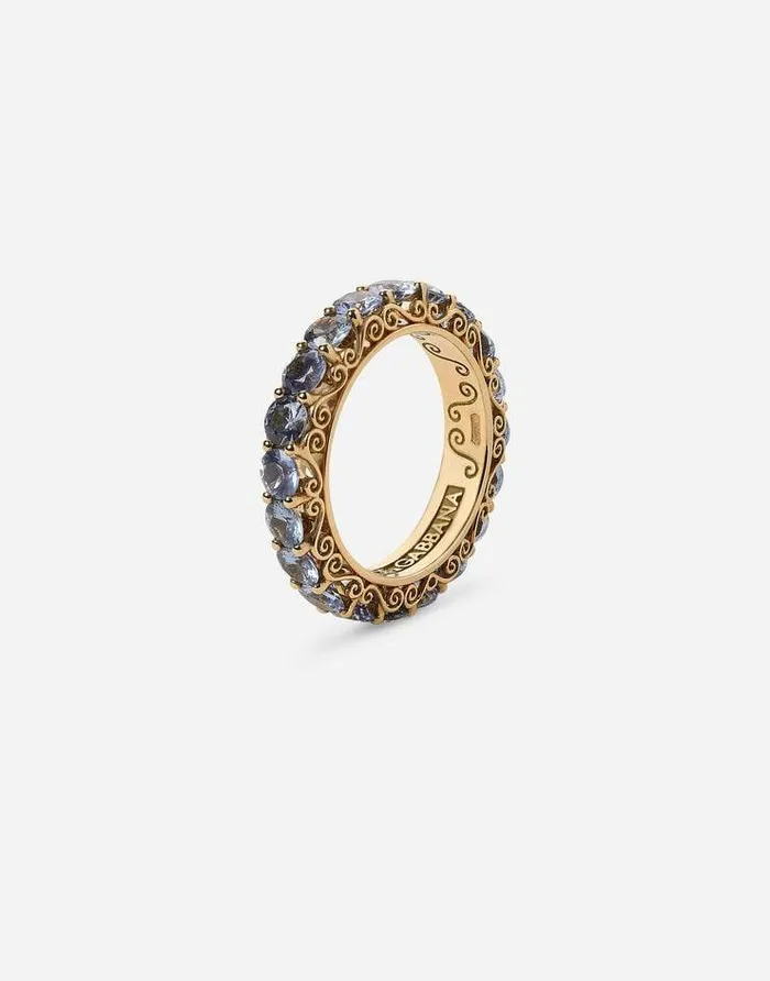 Dolce and Gabbana Rings Women Heritage Band Ring In Yellow 18kt Gold With Light Blue Sapphires Gold Dolce and Gabbana Rings Women Heritage Band Ring In Yellow 18kt Gold With Light Blue Sapphires Gold