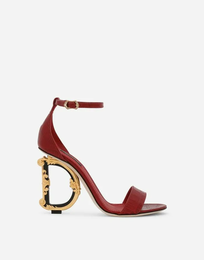 Dolce and Gabbana Sandals And Wedges Women Crocodileprint Calfskin Baroque DG Sandals Red Dolce and Gabbana Sandals And Wedges Women Crocodileprint Calfskin Baroque DG Sandals Red