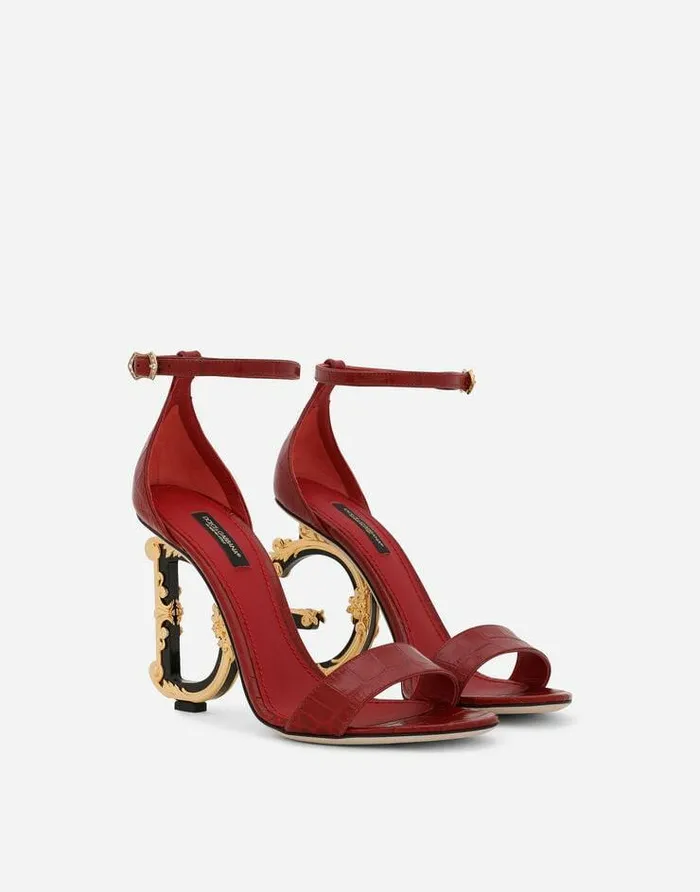Dolce and Gabbana Sandals And Wedges Women Crocodileprint Calfskin Baroque DG Sandals Red Dolce and Gabbana Sandals And Wedges Women Crocodileprint Calfskin Baroque DG Sandals Red