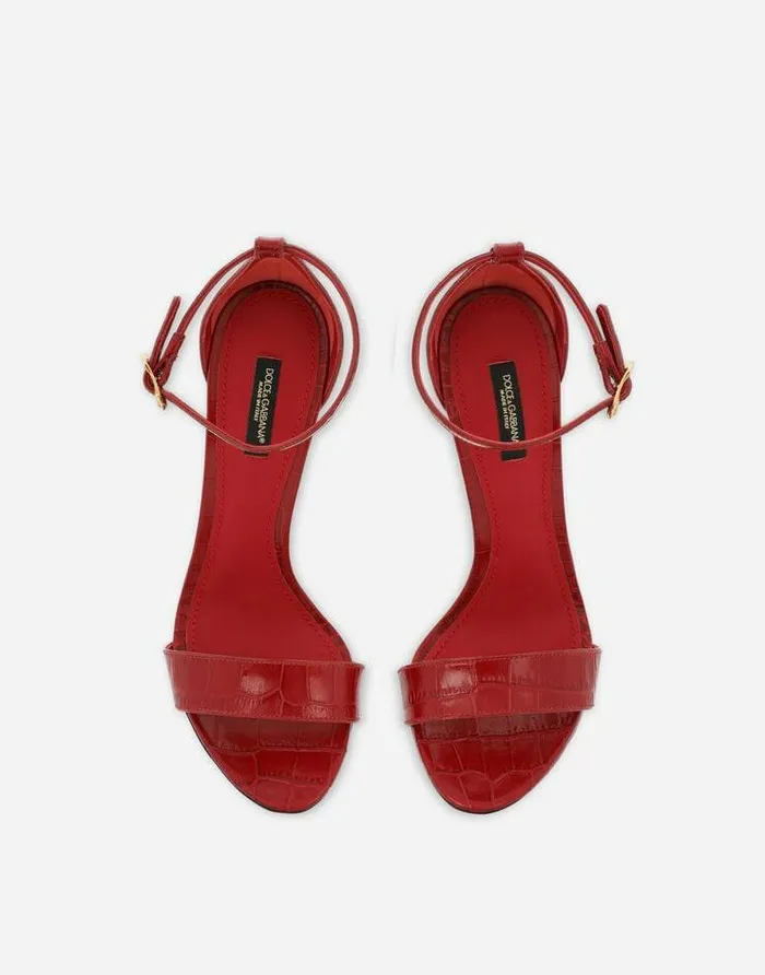 Dolce and Gabbana Sandals And Wedges Women Crocodileprint Calfskin Baroque DG Sandals Red Dolce and Gabbana Sandals And Wedges Women Crocodileprint Calfskin Baroque DG Sandals Red