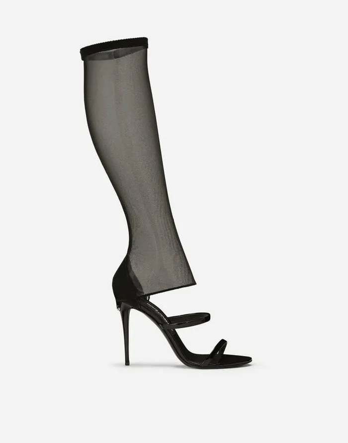 Dolce and Gabbana Sandals And Wedges Women Polished Calfskin And Stretch Tulle Sandals Black