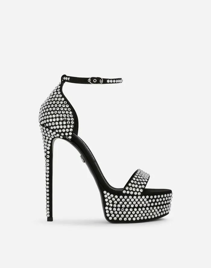 Dolce and Gabbana Sandals And Wedges Women Satin Platform Sandals With Fusible Rhinestones Multicolor