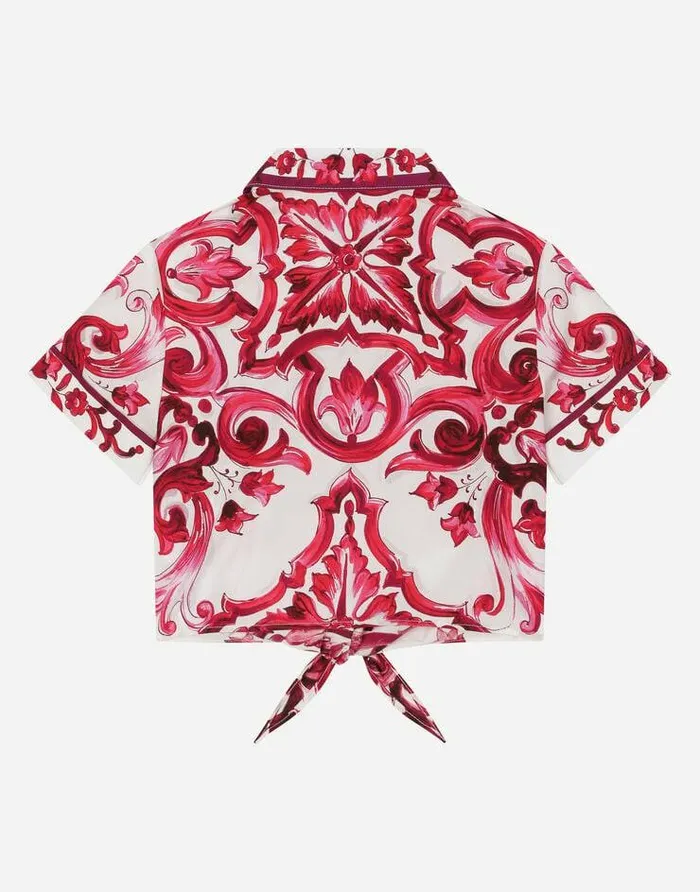 Dolce and Gabbana Shirts And Tops Children Poplin Shirt With Short Sleeves And Majolica Print Multicolor Dolce and Gabbana Shirts And Tops Children Poplin Shirt With Short Sleeves And Majolica Print Multicolor