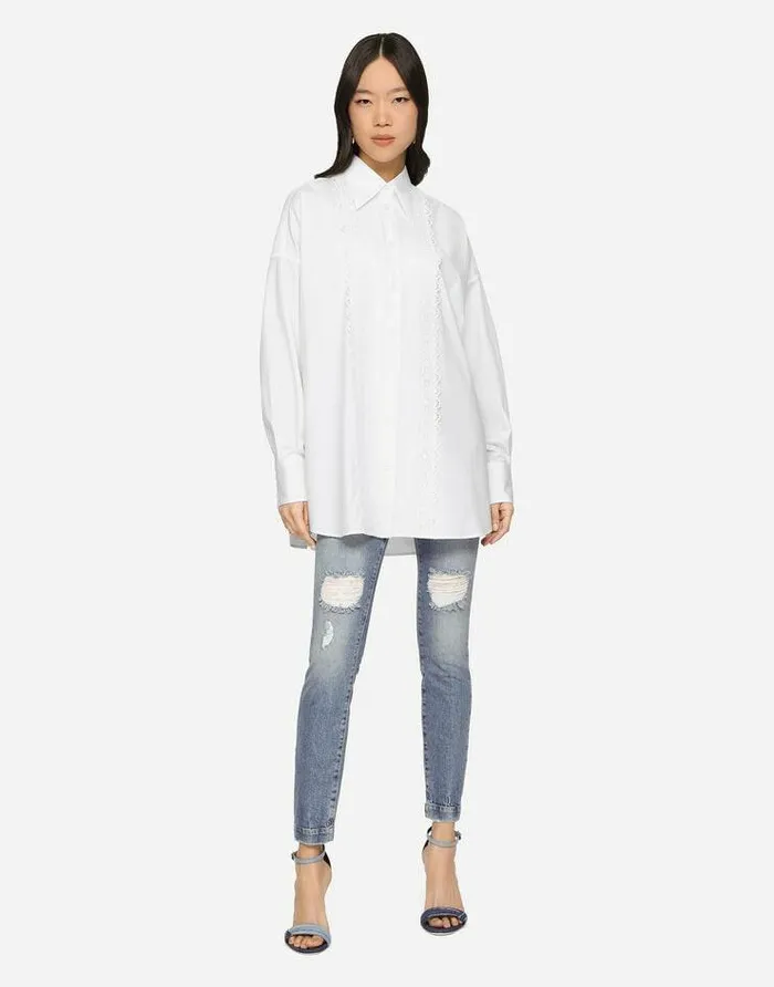 Dolce and Gabbana Shirts And Tops Women Cotton Shirt With Broderie Anglaise Detailing White Dolce and Gabbana Shirts And Tops Women Cotton Shirt With Broderie Anglaise Detailing White