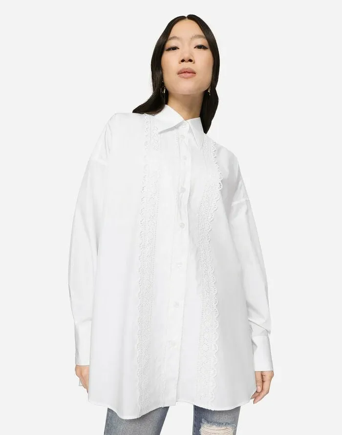 Dolce and Gabbana Shirts And Tops Women Cotton Shirt With Broderie Anglaise Detailing White Dolce and Gabbana Shirts And Tops Women Cotton Shirt With Broderie Anglaise Detailing White