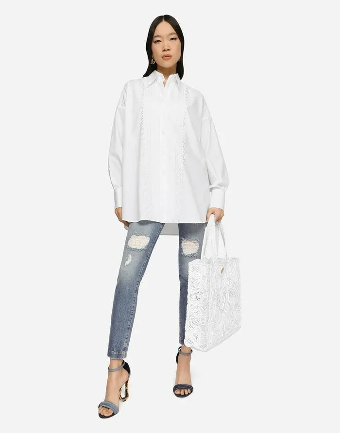 Dolce and Gabbana Shirts And Tops Women Cotton Shirt With Broderie Anglaise Detailing White Dolce and Gabbana Shirts And Tops Women Cotton Shirt With Broderie Anglaise Detailing White