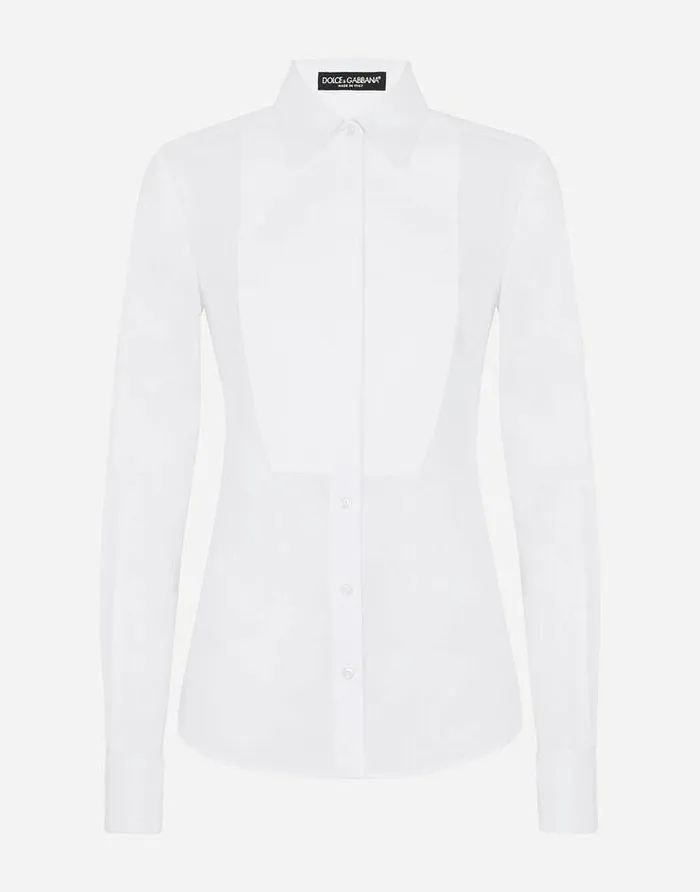 Dolce and Gabbana Shirts And Tops Women Stretch Poplin Tuxedo Shirt White