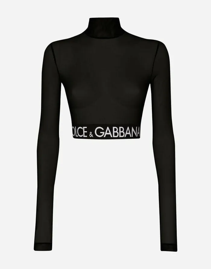 Dolce and Gabbana Shirts And Tops Women Tulle Turtleneck Top Black