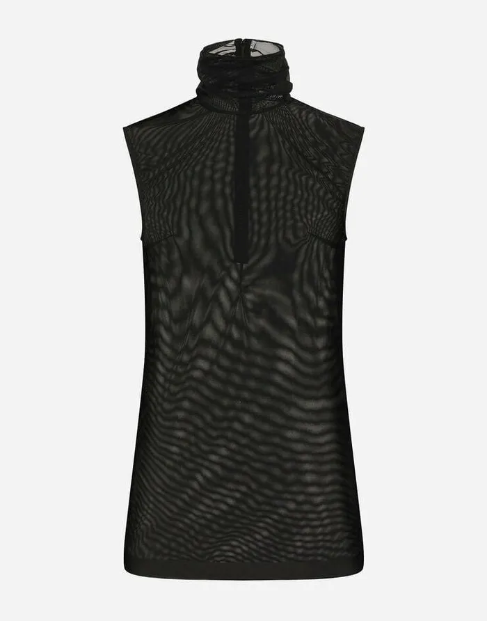 Dolce and Gabbana Shirts And Tops Women Tulle Turtleneck Top With DG Logo Black