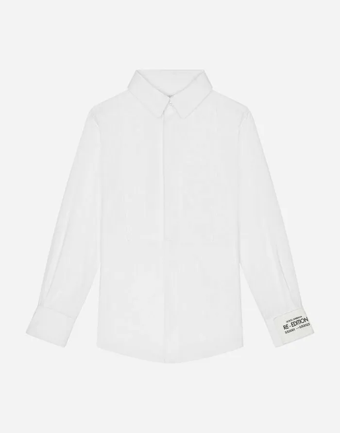 Dolce and Gabbana Shirts Children Cotton Poplin Tuxedo Shirt White