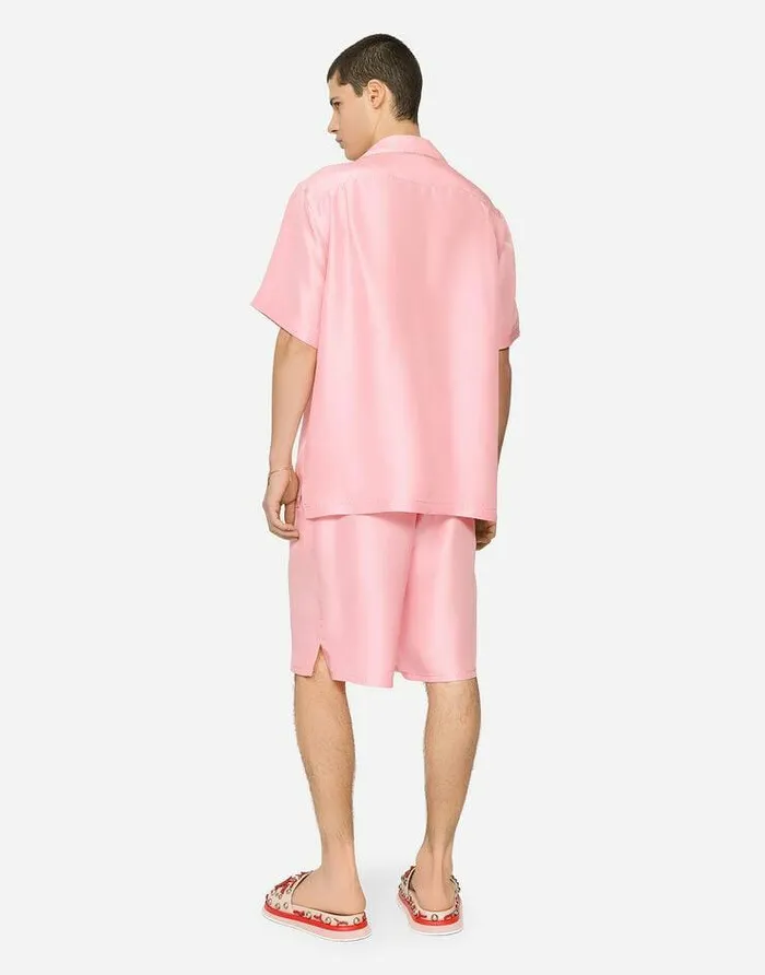 Dolce and Gabbana Shirts Men Coralprint Silk Hawaiian Shirt With Patch Pink Dolce and Gabbana Shirts Men Coralprint Silk Hawaiian Shirt With Patch Pink