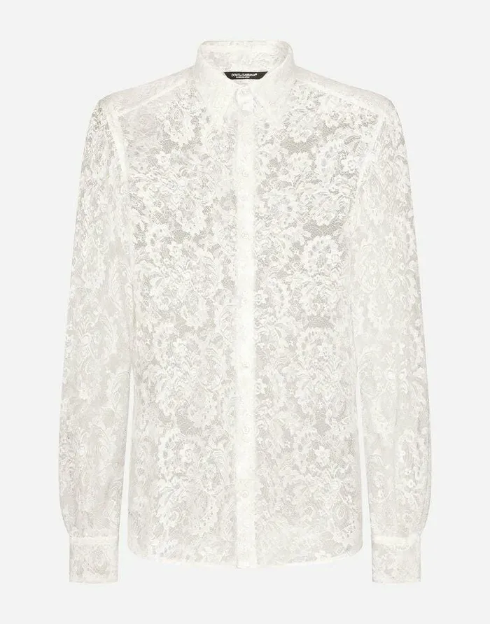 Dolce and Gabbana Shirts Men Lace Martinifit Shirt White
