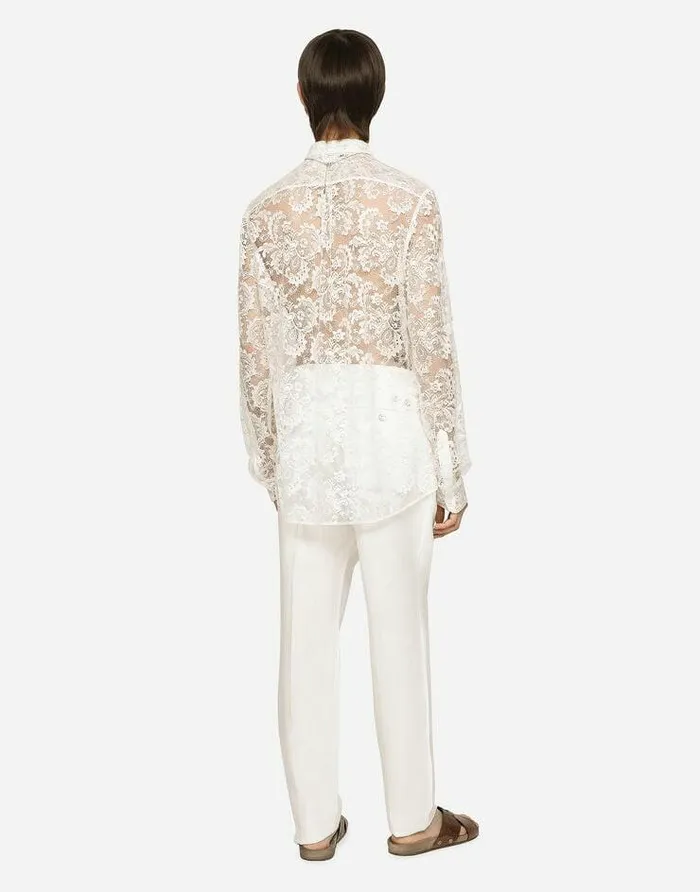 Dolce and Gabbana Shirts Men Lace Martinifit Shirt White Dolce and Gabbana Shirts Men Lace Martinifit Shirt White
