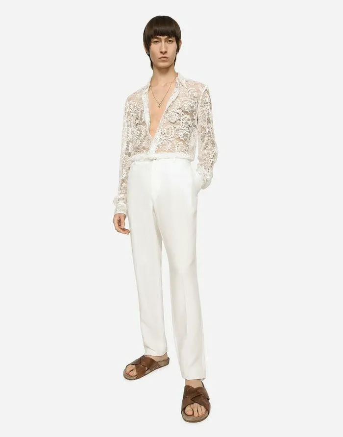 Dolce and Gabbana Shirts Men Lace Martinifit Shirt White Dolce and Gabbana Shirts Men Lace Martinifit Shirt White