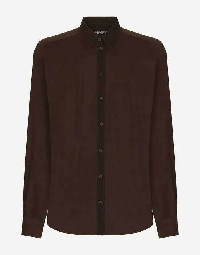 Dolce and Gabbana Shirts Men Oversize Silk Georgette Shirt Brown