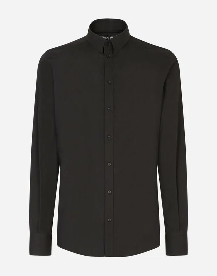 Dolce and Gabbana Shirts Men Stretch Cotton Poplin Goldfit Shirt Blue
