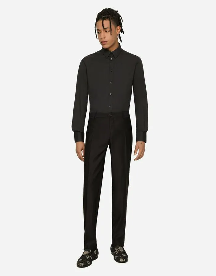 Dolce and Gabbana Shirts Men Stretch Cotton Poplin Goldfit Shirt Blue Dolce and Gabbana Shirts Men Stretch Cotton Poplin Goldfit Shirt Blue