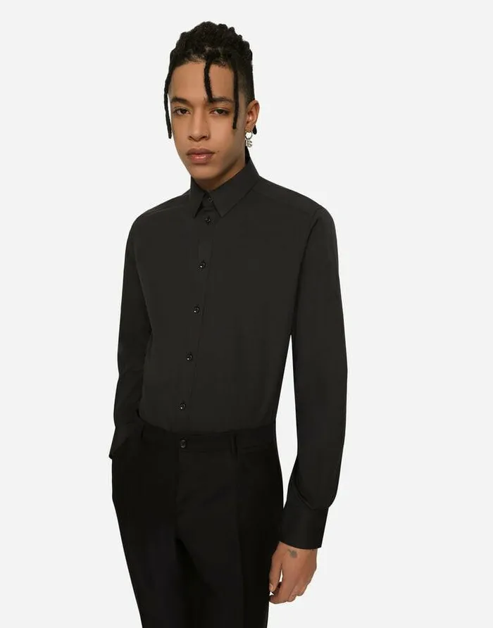 Dolce and Gabbana Shirts Men Stretch Cotton Poplin Goldfit Shirt Blue Dolce and Gabbana Shirts Men Stretch Cotton Poplin Goldfit Shirt Blue