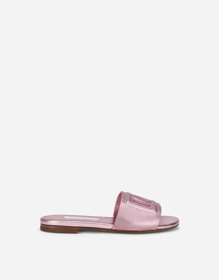 Dolce and Gabbana Shoes 2438 Children Calfskin DG Millennials Sliders Pink