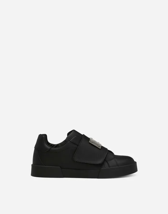 Dolce and Gabbana Shoes 2438 Children Calfskin Portofino Sneakers Black