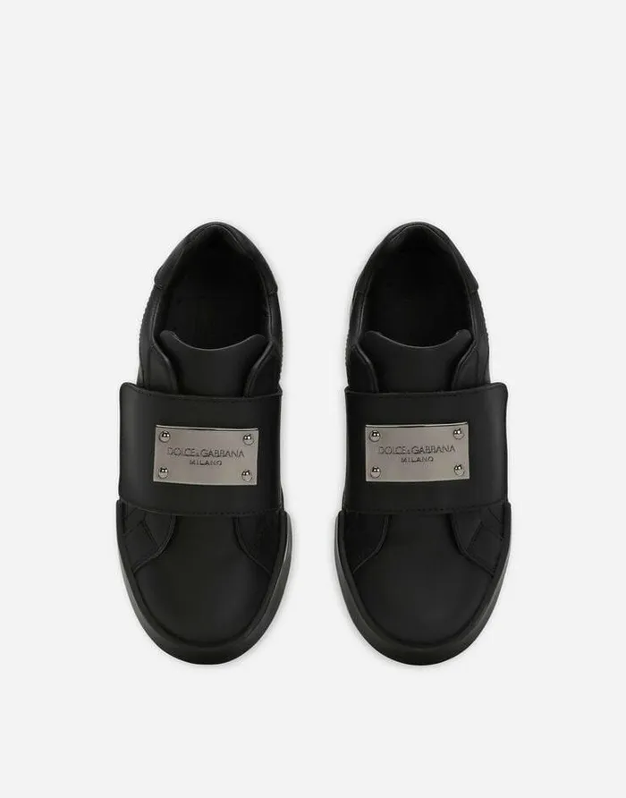 Dolce and Gabbana Shoes 2438 Children Calfskin Portofino Sneakers Black Dolce and Gabbana Shoes 2438 Children Calfskin Portofino Sneakers Black