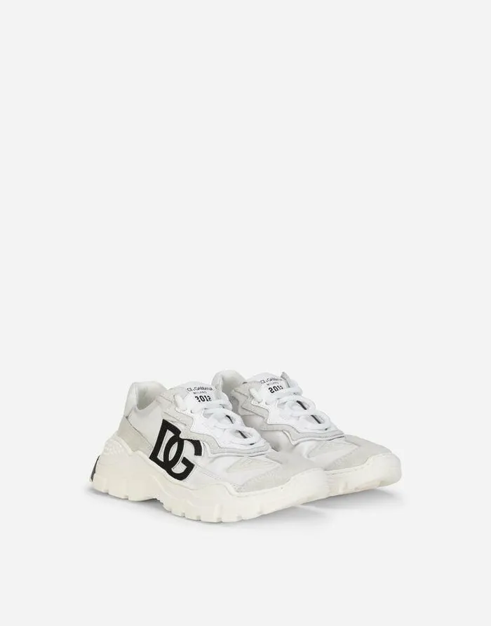 Dolce and Gabbana Shoes 2438 Children Nylon And Leather Daymaster Sneakers With DG Logo White Dolce and Gabbana Shoes 2438 Children Nylon And Leather Daymaster Sneakers With DG Logo White