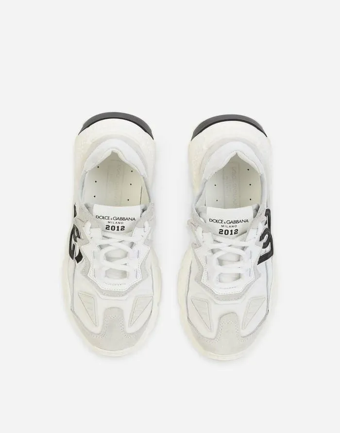 Dolce and Gabbana Shoes 2438 Children Nylon And Leather Daymaster Sneakers With DG Logo White Dolce and Gabbana Shoes 2438 Children Nylon And Leather Daymaster Sneakers With DG Logo White