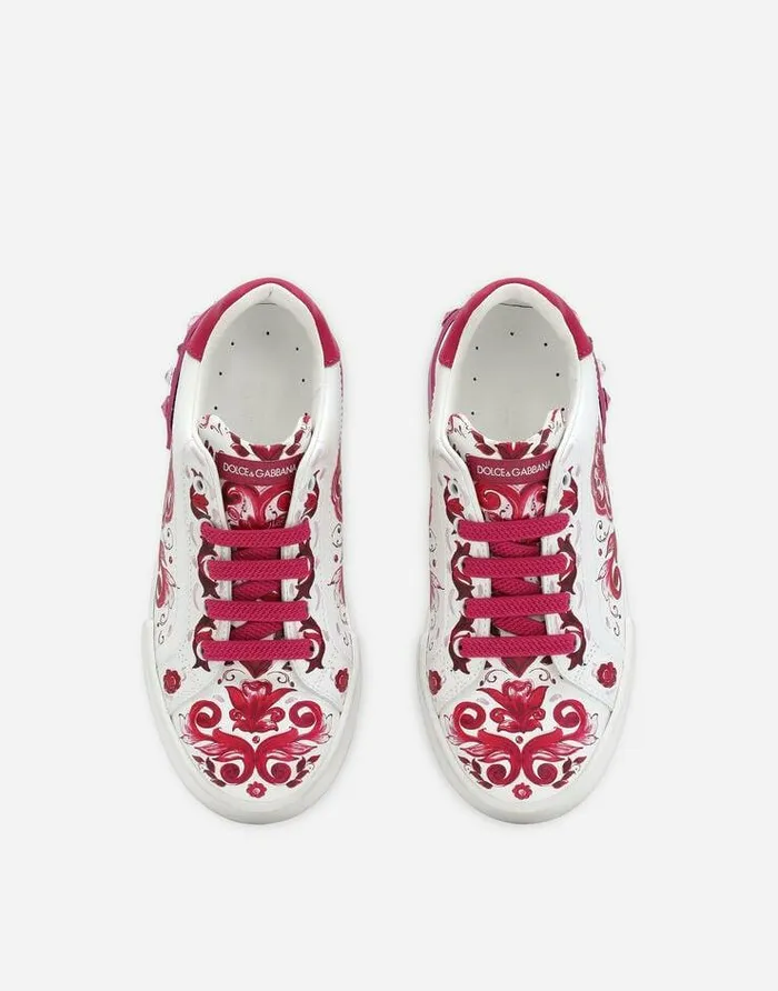 Dolce and Gabbana Shoes 2438 Children Printed Calfskin Portofino Sneakers Multicolor Dolce and Gabbana Shoes 2438 Children Printed Calfskin Portofino Sneakers Multicolor